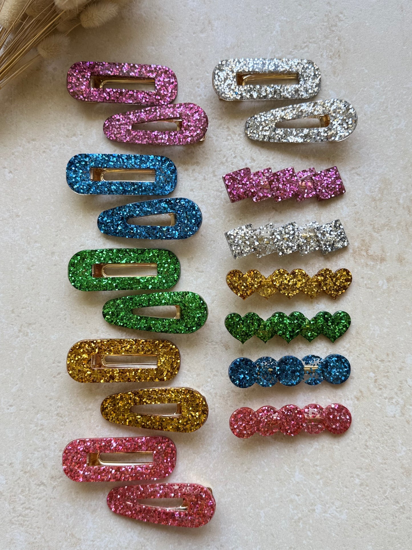 barrette en résine à paillettes faite main YourLittleWords