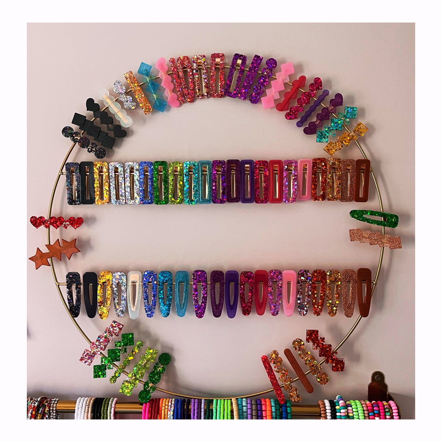 Barrette résine pailletée Disco Clip multicolore clip doré 3 formats - Les Barrettes By YLW YourLittleWords