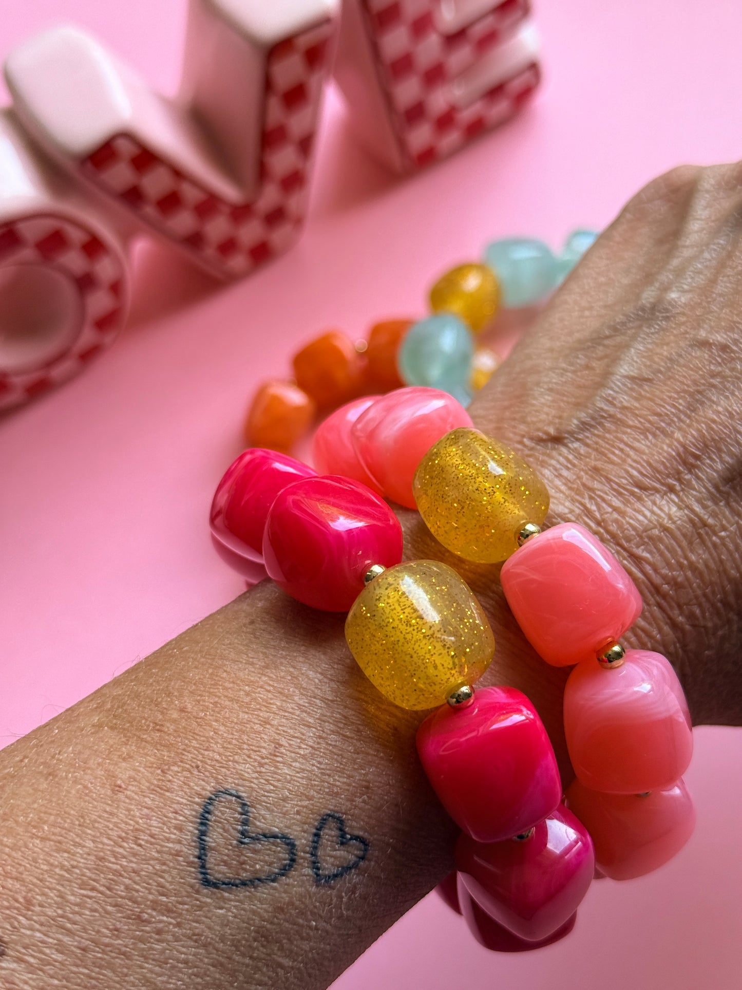 Bracelet fait main Disco Beads perles acrylique pailletées et dorées 4 coloris - collection Pop Therapy YourLittleWords
