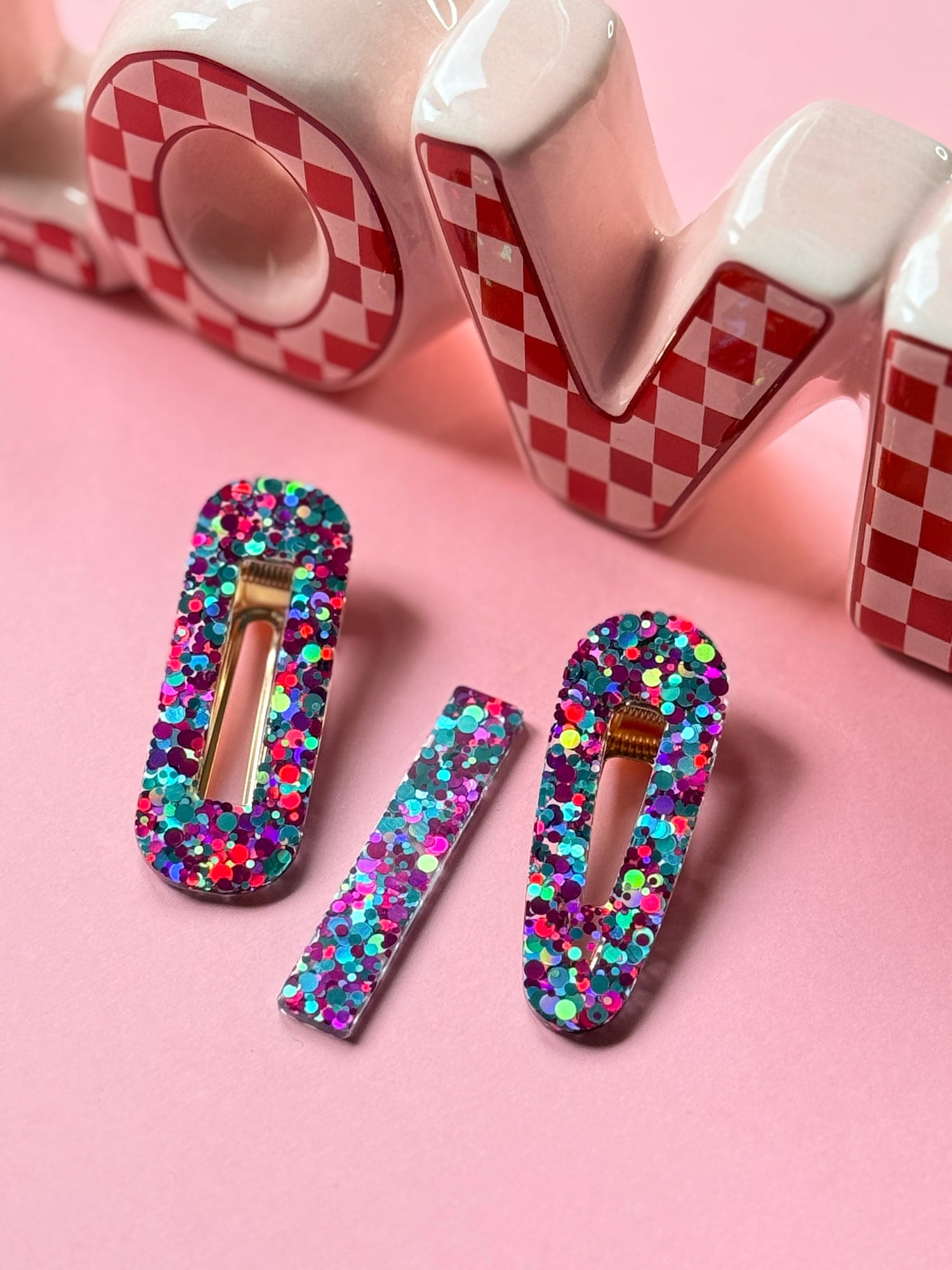 Barrettes résine pailletée colorées fantaisie - YourLittleWords