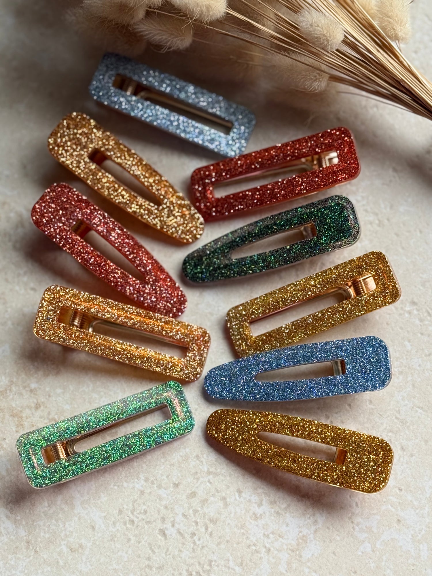 barrette en résine à paillettes faite main YourLittleWords