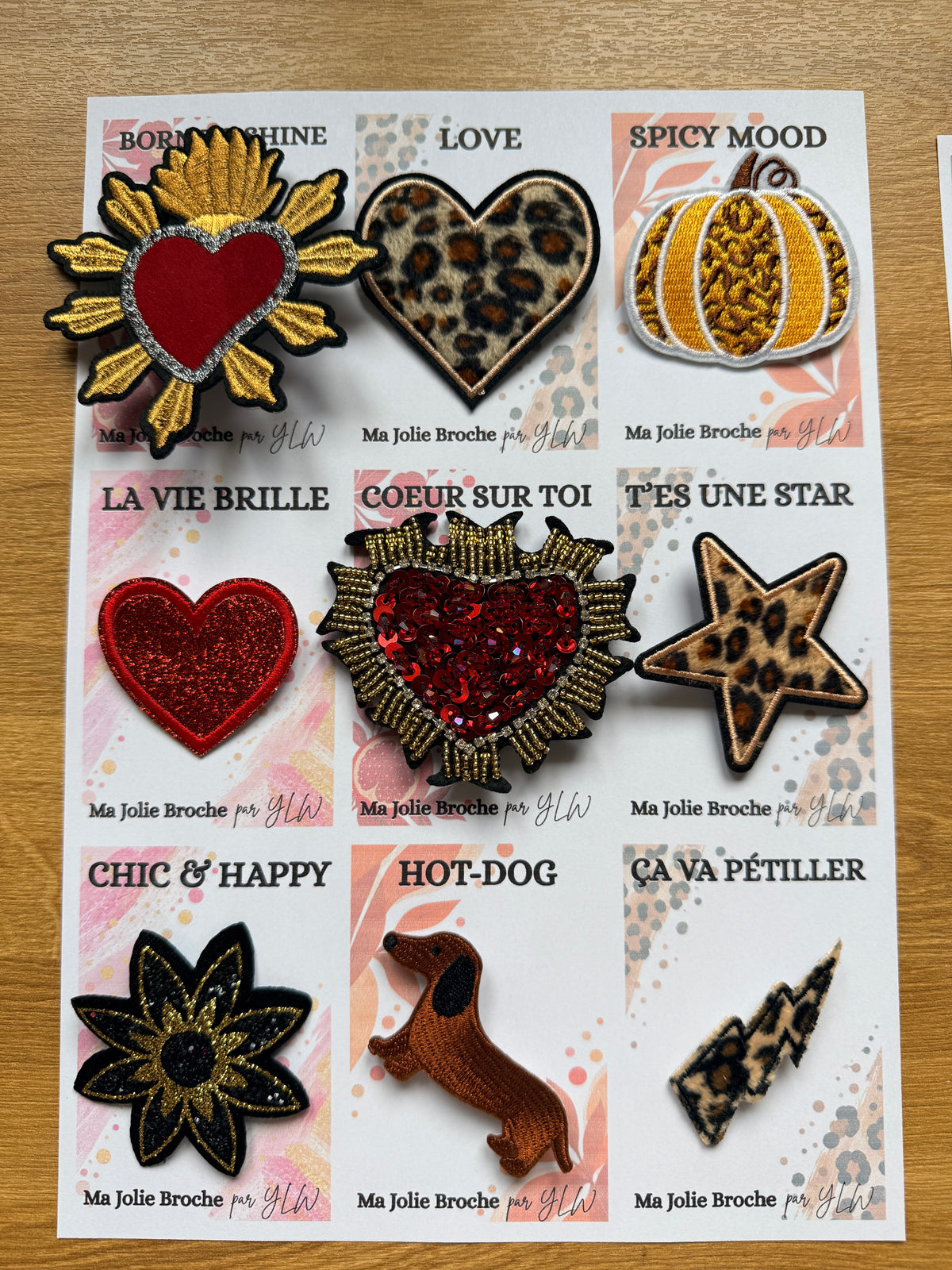 Broches fantaisie brodées ❤️ Cœurs, étoiles & motifs colorés