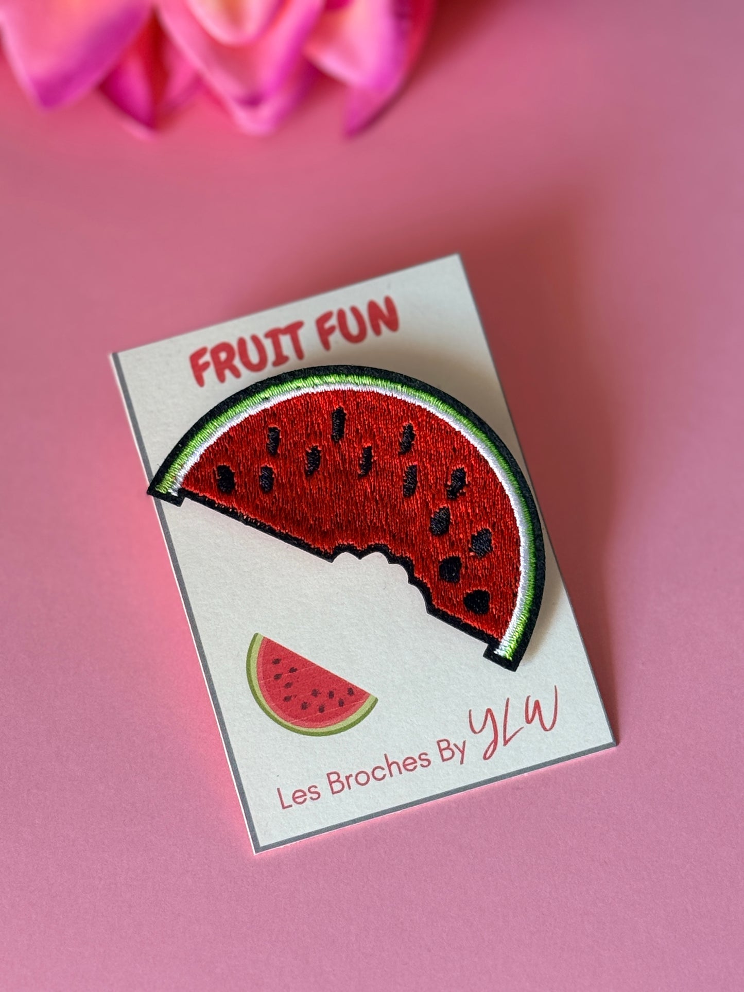 Broche Fruit Fun pastèque brodée fait main YourLittleWords Loire