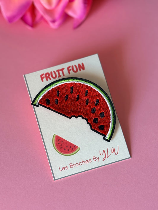 Broche Fruit Fun pastèque brodée fait main YourLittleWords Loire