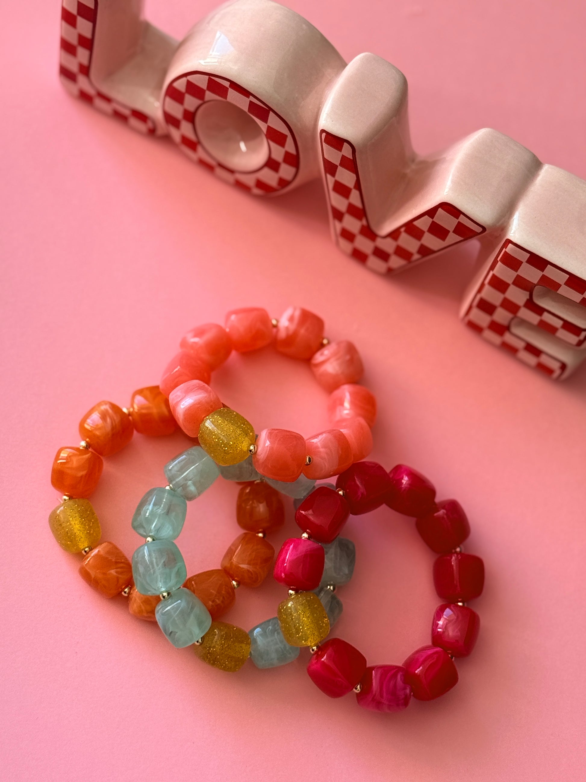 Bracelet fait main Disco Beads perles acrylique pailletées et dorées 4 coloris - collection Pop Therapy YourLittleWords