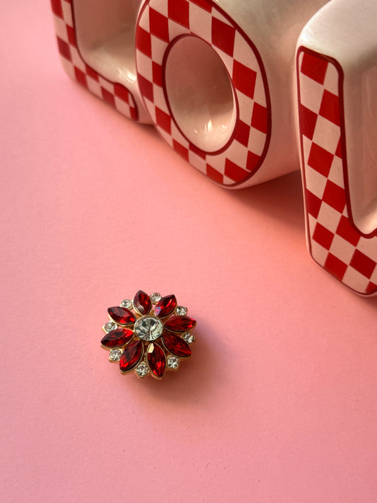 Cache-bouton Red Bloom fleur strass rouge rubis cristal blanc serti doré - Accessoires Vitaminés YourLittleWords