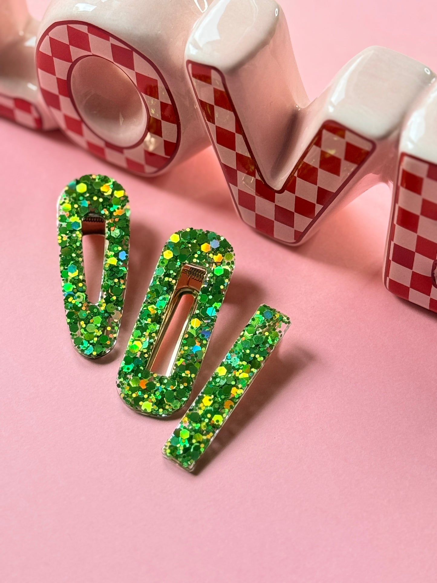 Barrette résine pailletée Disco Clip multicolore clip doré 3 formats - Les Barrettes By YLW YourLittleWords