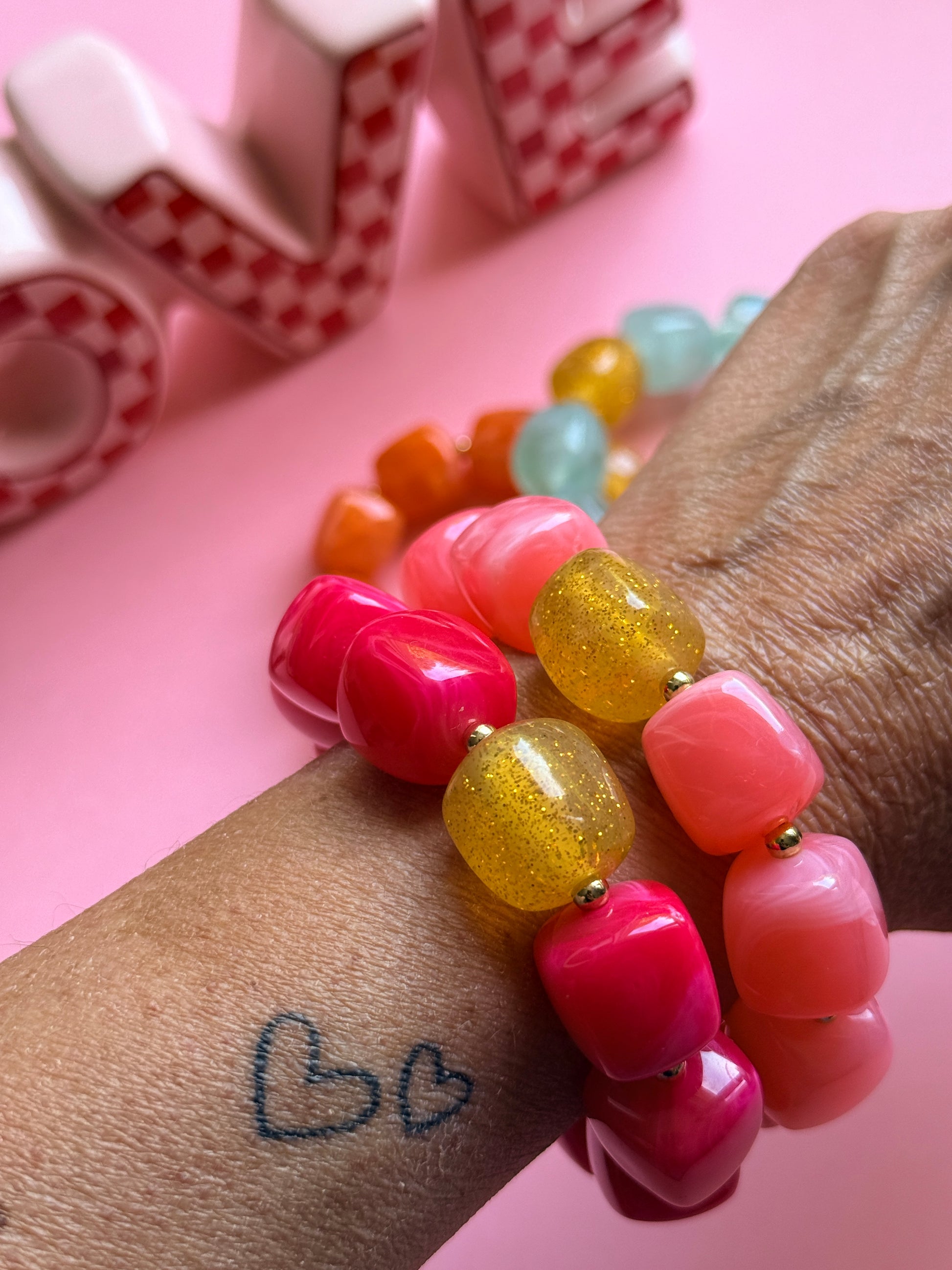 Bracelet fait main Disco Beads perles acrylique pailletées et dorées 4 coloris - collection Pop Therapy YourLittleWords